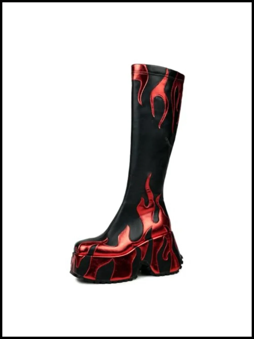 Flame Print Chunky Platform Wedge Ankle Boots with Side Zipper